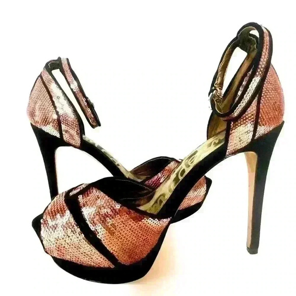 SAM EDELMAN PINK  SEQUINS HEELS SHOES - Picture 1 of 9